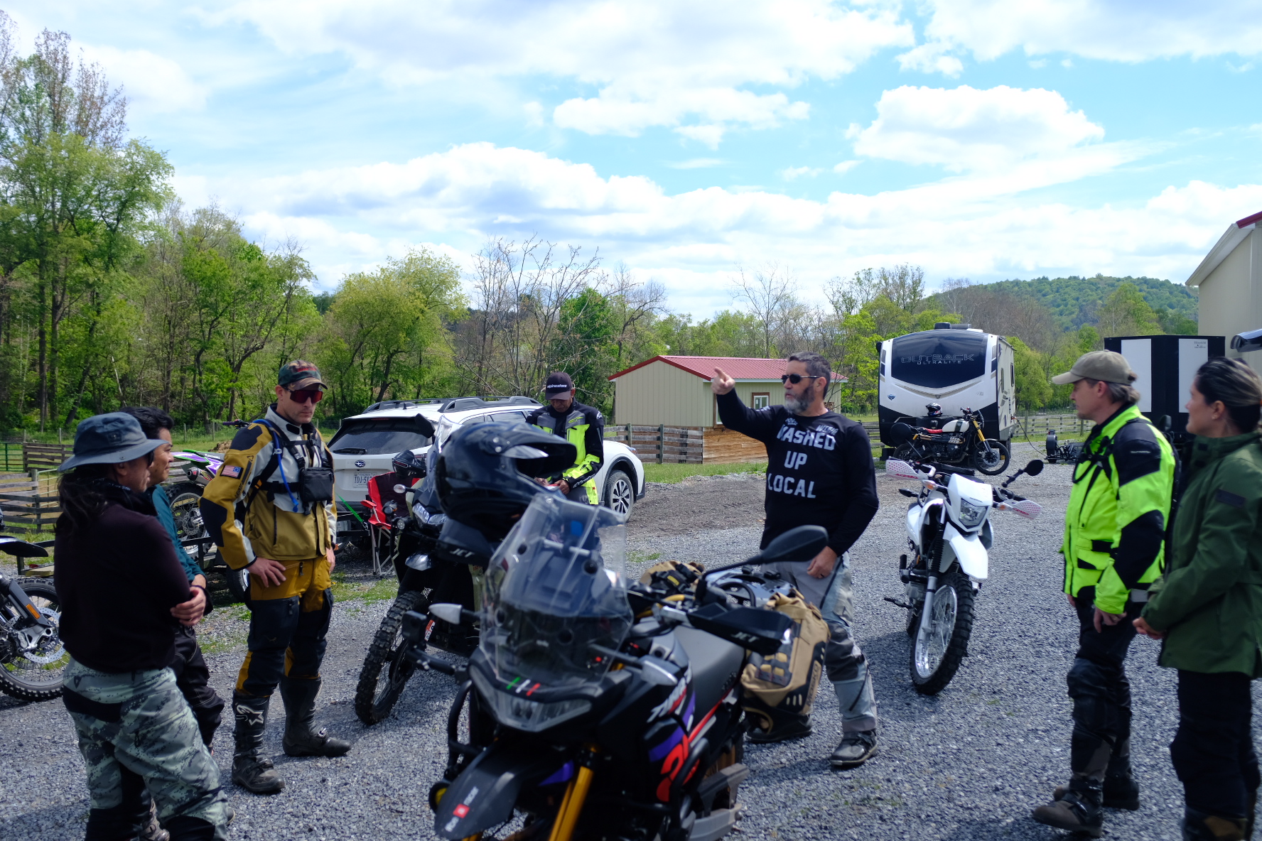John leading the pre-ride safety meeting with the group